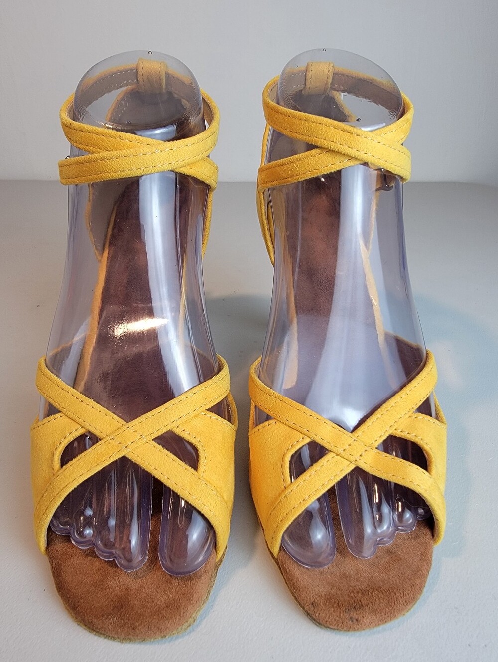 Suede Salsa Latin Dance Shoes Yellow, Strappy, 3.25" Heel, Dance and Sway 7-7.5 - Picture 2 of 12
